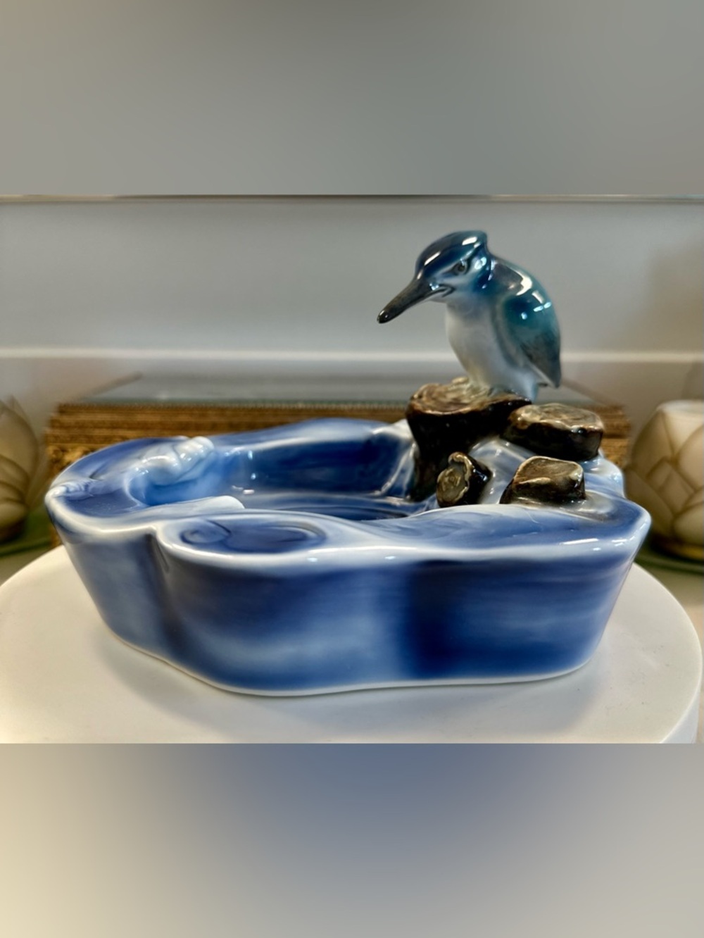 VTG Kingfisher & Waves Tray/Dish Fukagawa Arita Japan Handpainted Porcelain EUC